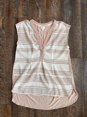 Vintage Anthropologie Blush Pink & White Striped Notch-Neck Tank